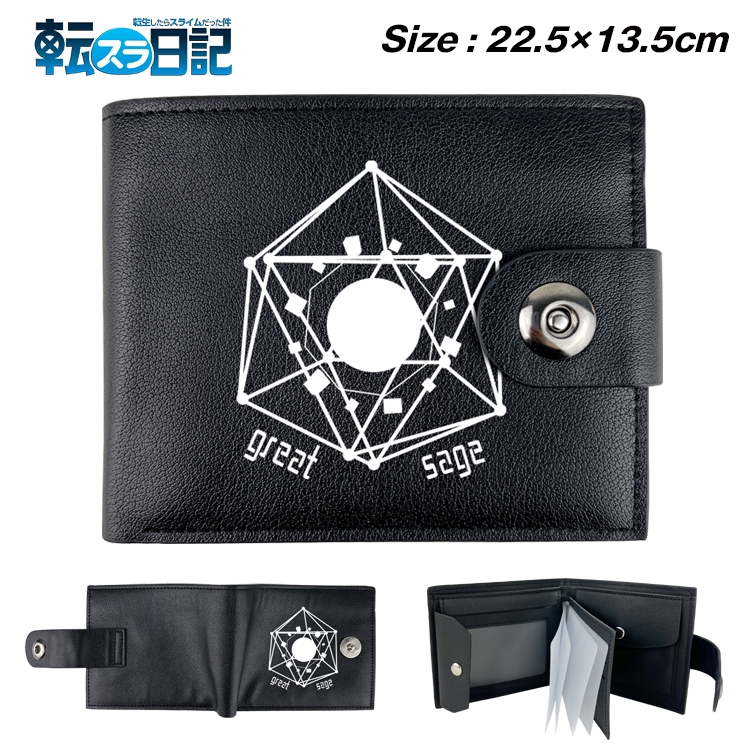 That Time I Got Slim Benimaru Shion Anime Leather Magnetic Buckle Two-fold Card Holder Wallet 22.5X13.5CM 