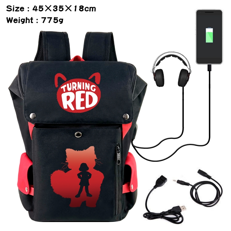 Turning Red  Anime Canvas Bucket Data Cable Backpack School Bag 45X35X18CM