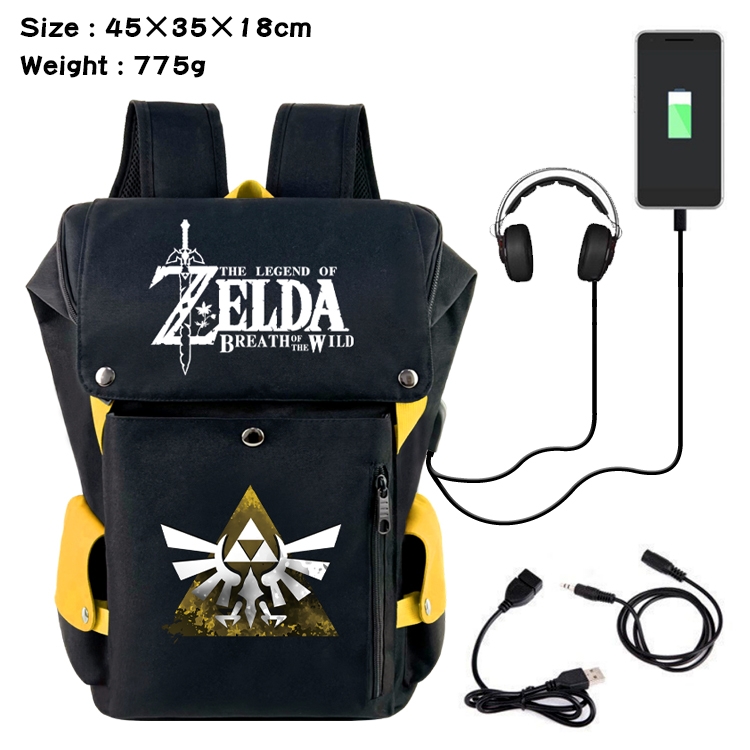 The Legend of Zelda Anime Canvas Bucket Data Cable Backpack School Bag 45X35X18CM