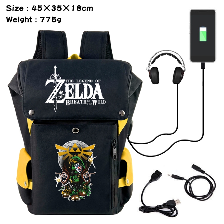 The Legend of Zelda Anime Canvas Bucket Data Cable Backpack School Bag 45X35X18CM