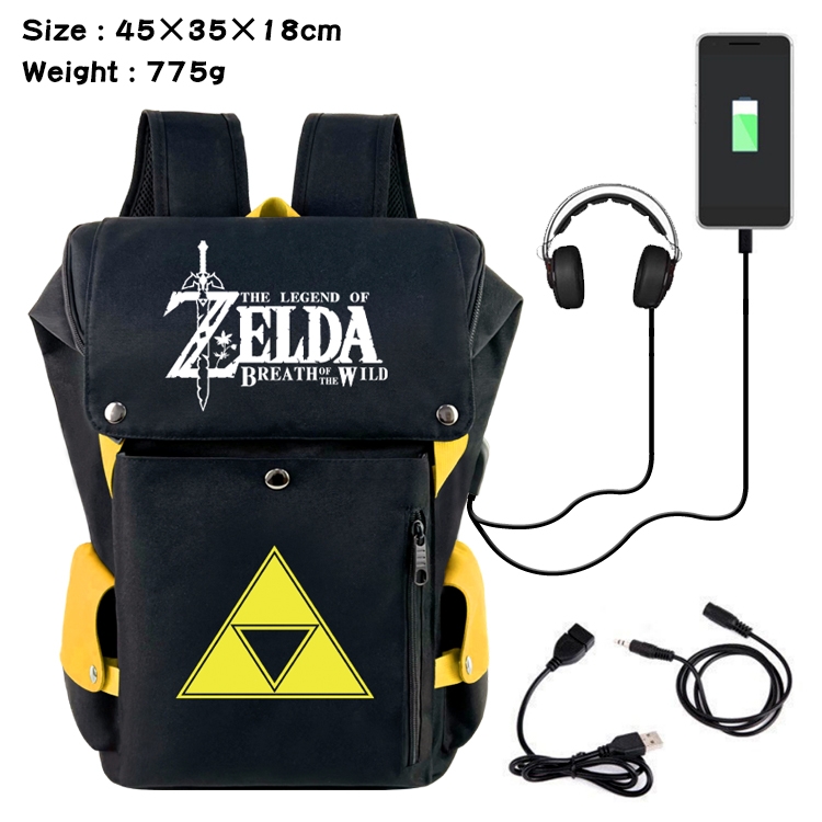 The Legend of Zelda Anime Canvas Bucket Data Cable Backpack School Bag 45X35X18CM