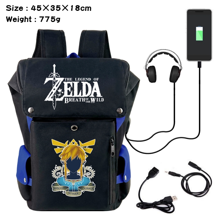 The Legend of Zelda Anime Canvas Bucket Data Cable Backpack School Bag 45X35X18CM