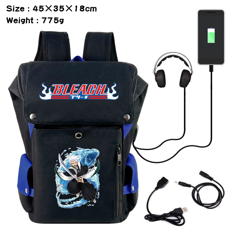 Bleach Anime Canvas Bucket Data Cable Backpack School Bag 45X35X18CM