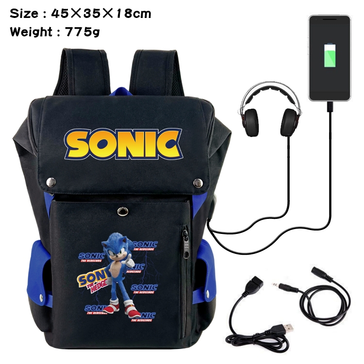 Sonic the Hedgehog Anime Canvas Bucket Data Cable Backpack School Bag 45X35X18CM 
