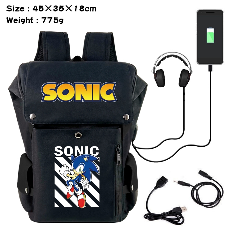 Sonic the Hedgehog Anime Canvas Bucket Data Cable Backpack School Bag 45X35X18CM 