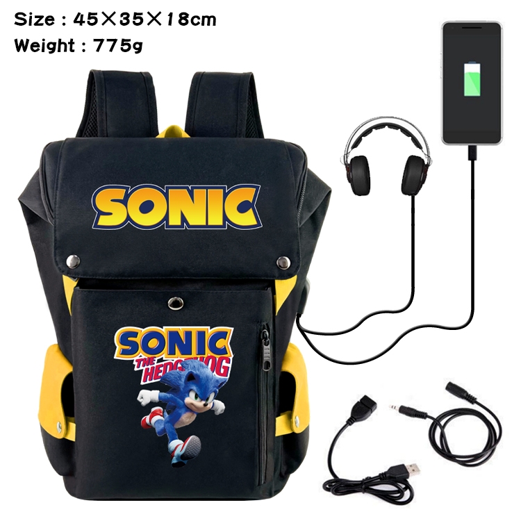 Sonic the Hedgehog Anime Canvas Bucket Data Cable Backpack School Bag 45X35X18CM 