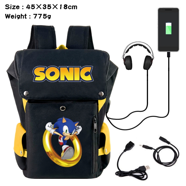 Sonic the Hedgehog Anime Canvas Bucket Data Cable Backpack School Bag 45X35X18CM 