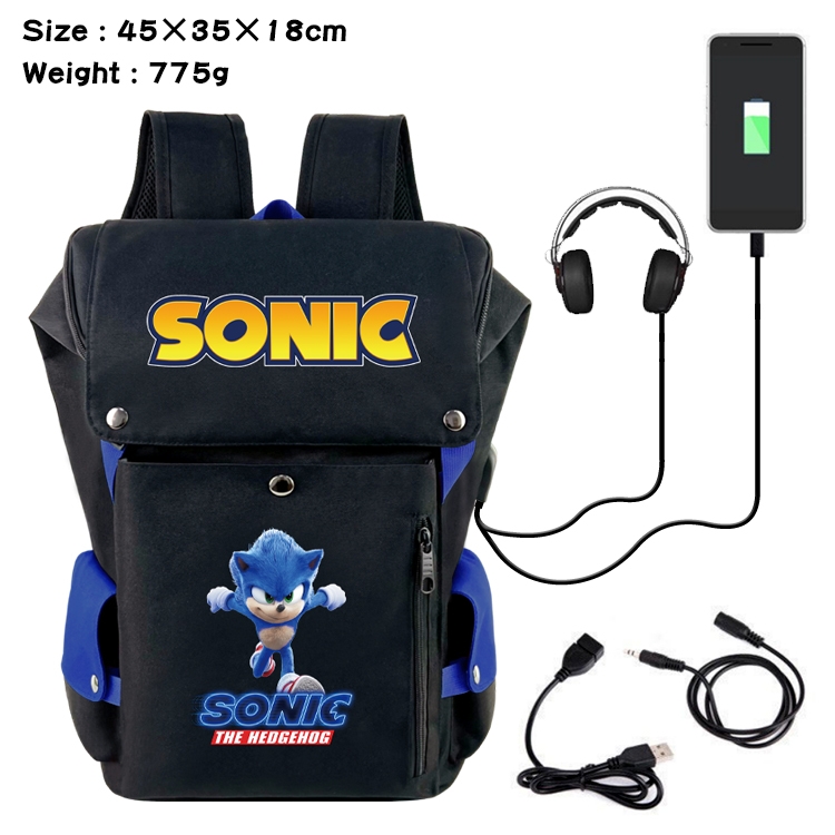 Sonic the Hedgehog Anime Canvas Bucket Data Cable Backpack School Bag 45X35X18CM 