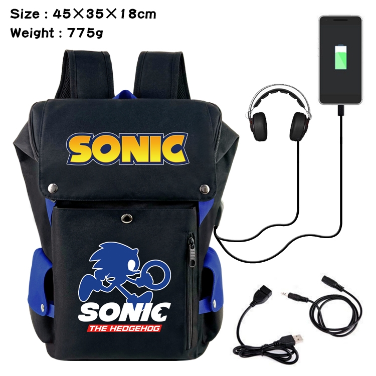 Sonic the Hedgehog Anime Canvas Bucket Data Cable Backpack School Bag 45X35X18CM 