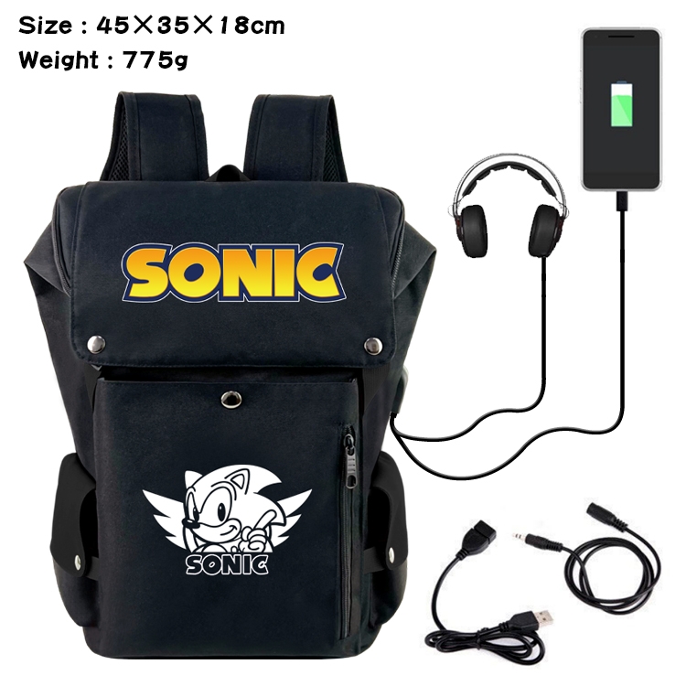 Sonic the Hedgehog Anime Canvas Bucket Data Cable Backpack School Bag 45X35X18CM 