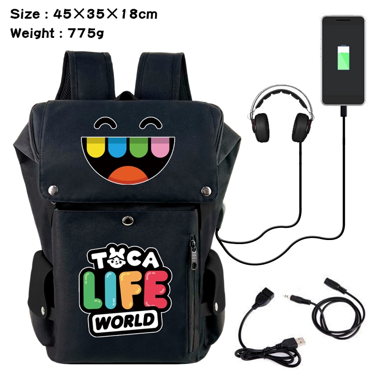 toca life world Anime Canvas Bucket Data Cable Backpack 45X35X18CM 775G
