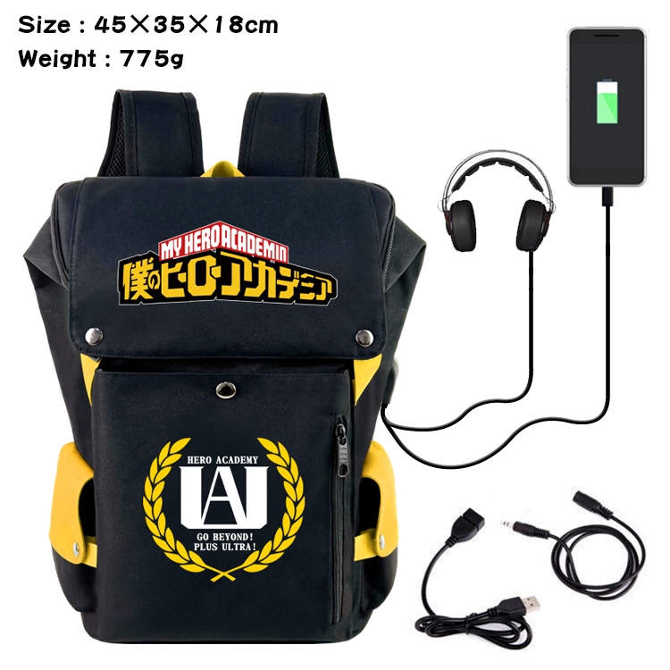 My Hero Academia Anime Canvas Bucket Data Cable Backpack 45X35X18CM 775G