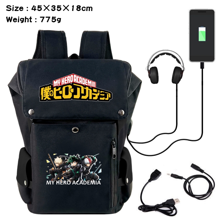 My Hero Academia Anime Canvas Bucket Data Cable Backpack 45X35X18CM 775G