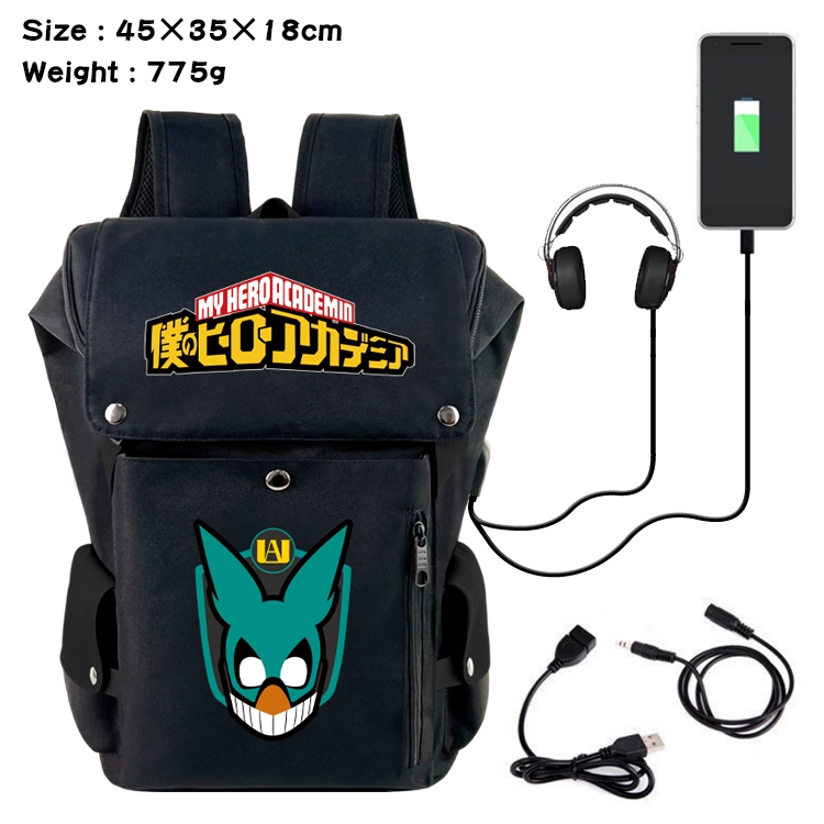 My Hero Academia Anime Canvas Bucket Data Cable Backpack 45X35X18CM 775G