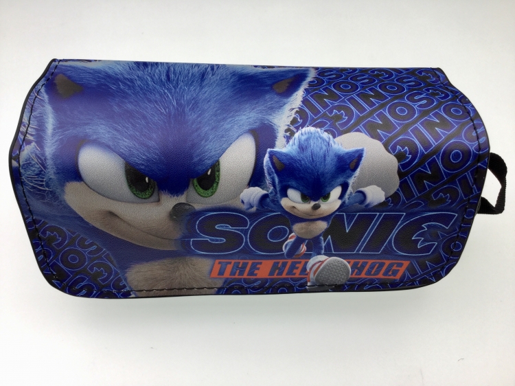 Sonic the Hedgehog Double zipper PU student stationery box pencil case 20X10X7.5M