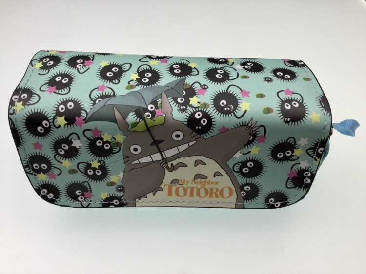 TOTORO Double zipper PU student stationery box pencil case 20X10X7.5M