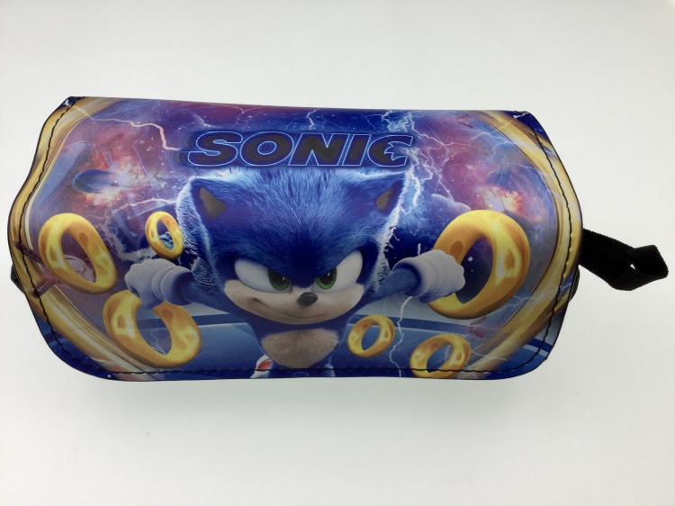 Sonic the Hedgehog Double zipper PU student stationery box pencil case 20X10X7.5M