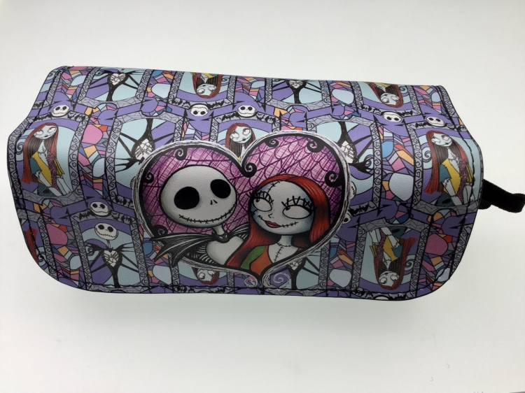 The Nightmare Before Christmas Double zipper PU student stationery box pencil case 20X10X7.5M