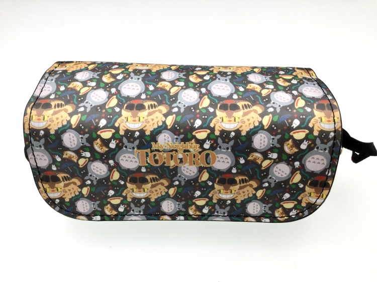 TOTORO Double zipper PU student stationery box pencil case 20X10X7.5M