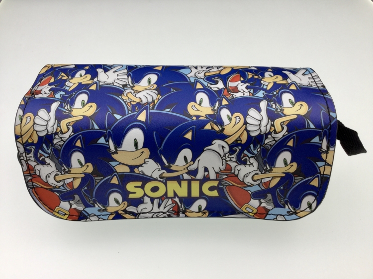 Sonic the Hedgehog Double zipper PU student stationery box pencil case 20X10X7.5M