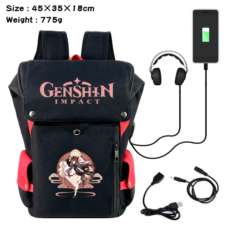 Genshin Impact Anime Canvas Bucket Data Cable Backpack 45X35X18CM 775G