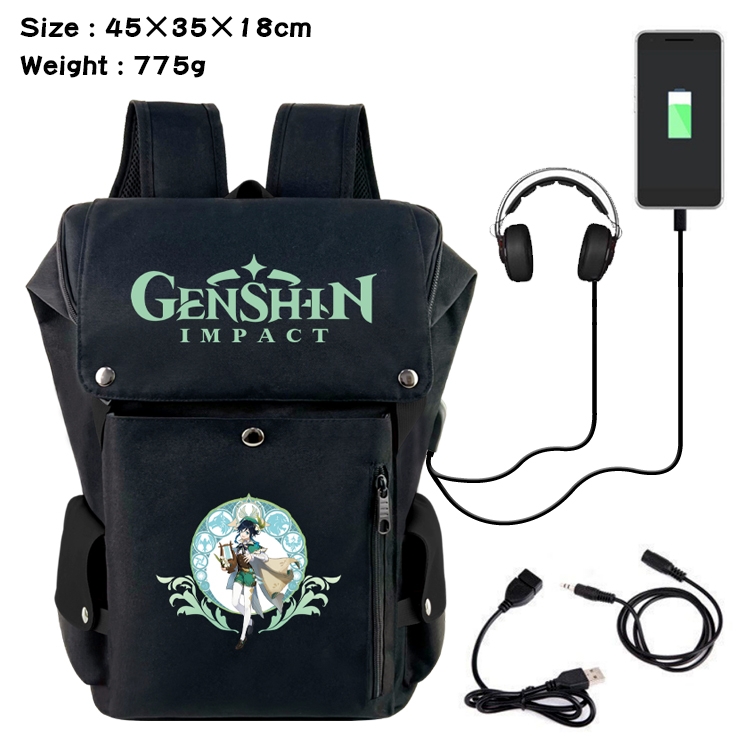 Genshin Impact Anime Canvas Bucket Data Cable Backpack 45X35X18CM 775G