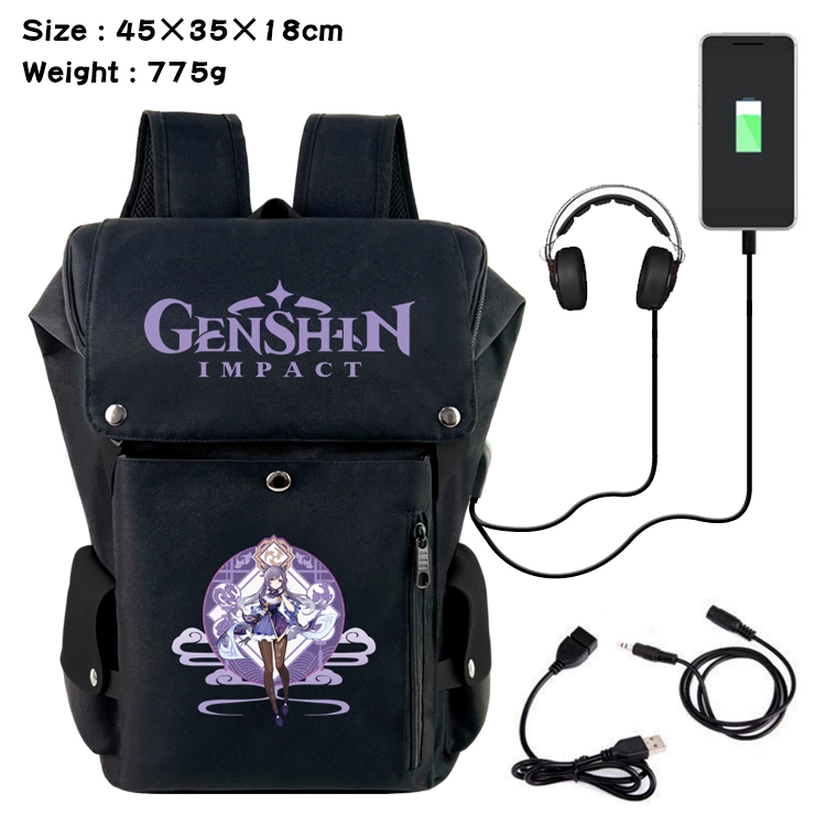 Genshin Impact Anime Canvas Bucket Data Cable Backpack 45X35X18CM 775G