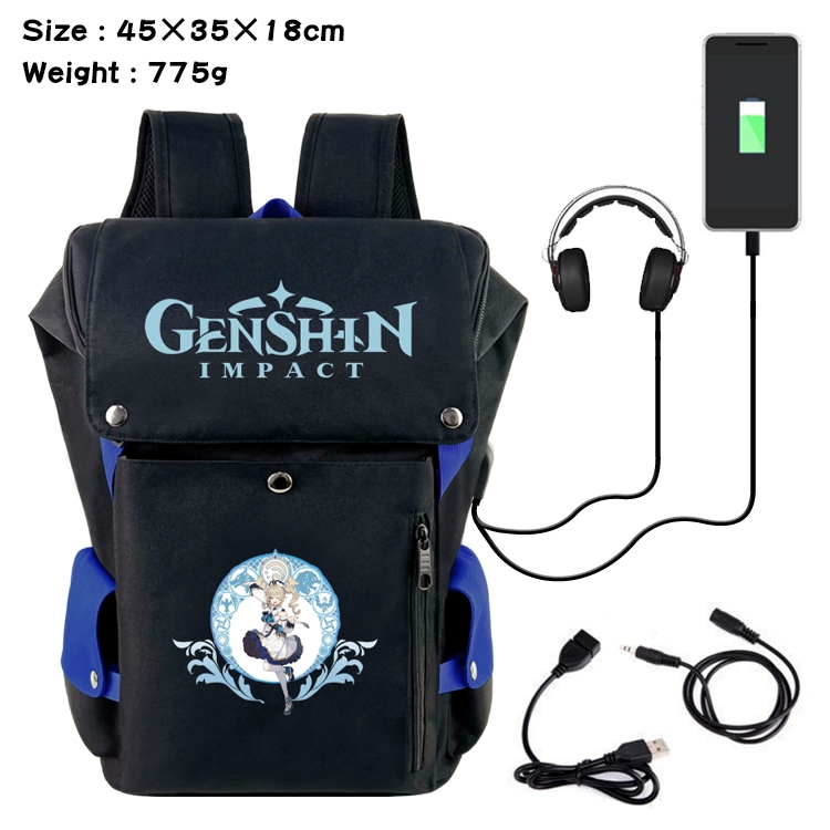 Genshin Impact Anime Canvas Bucket Data Cable Backpack 45X35X18CM 775G