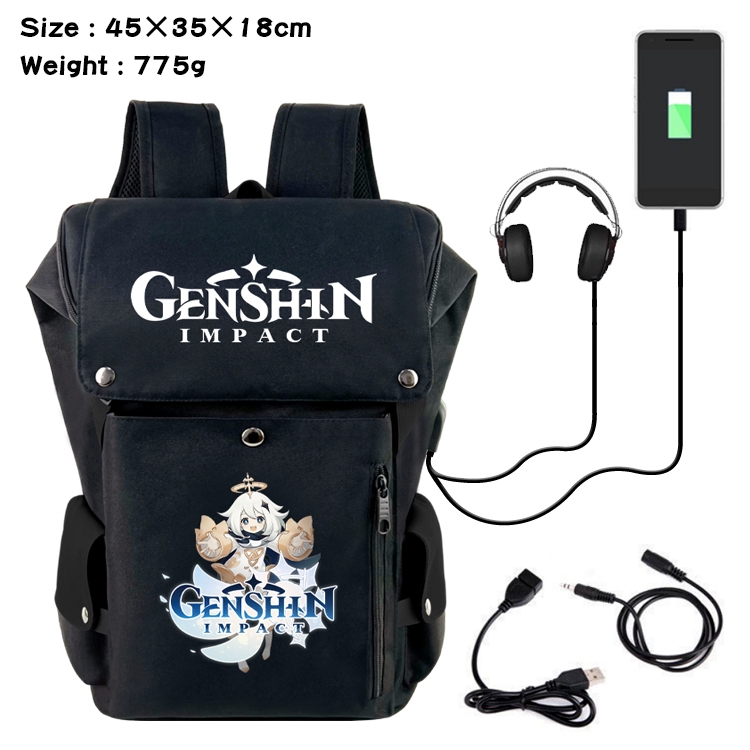 Genshin Impact Anime Canvas Bucket Data Cable Backpack 45X35X18CM 775G