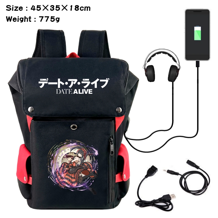 Date-A-Live Anime Canvas Bucket Data Cable Backpack 45X35X18CM
