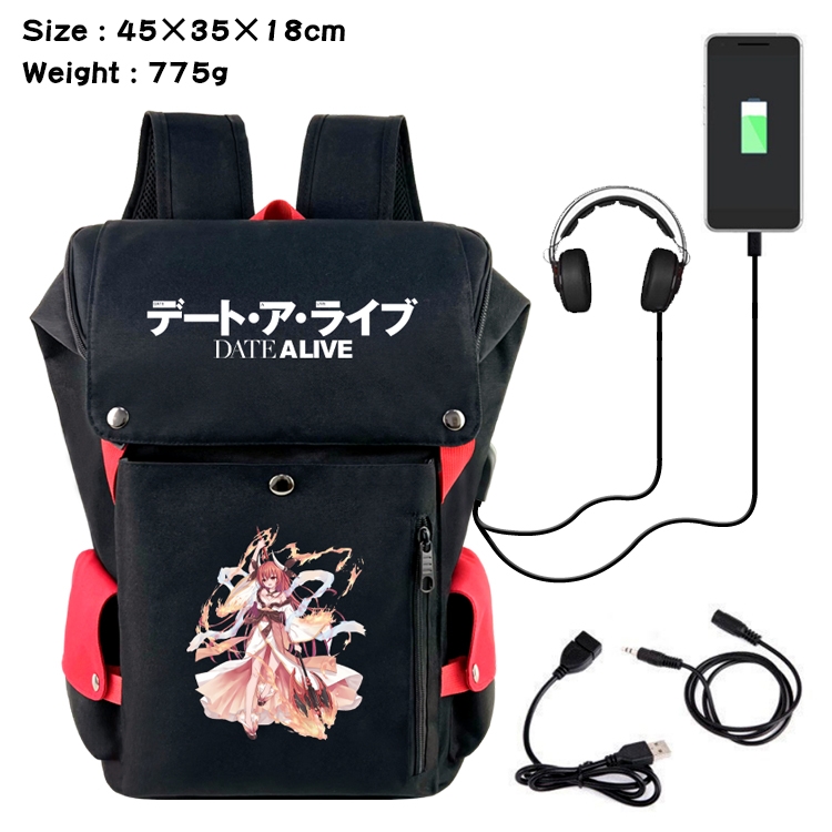 Date-A-Live Anime Canvas Bucket Data Cable Backpack 45X35X18CM