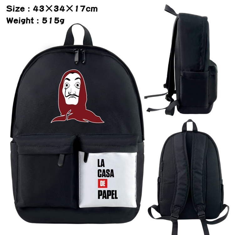 Money Heist  Anime Black and White Classic Waterproof Canvas Backpack 43X34X17CM