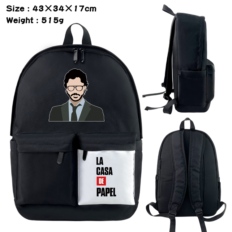 Money Heist  Anime Black and White Classic Waterproof Canvas Backpack 43X34X17CM