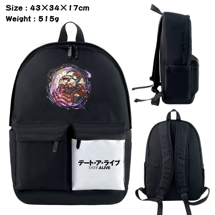 Date-A-Live Anime Black and White Classic Waterproof Canvas Backpack 43X34X17CM