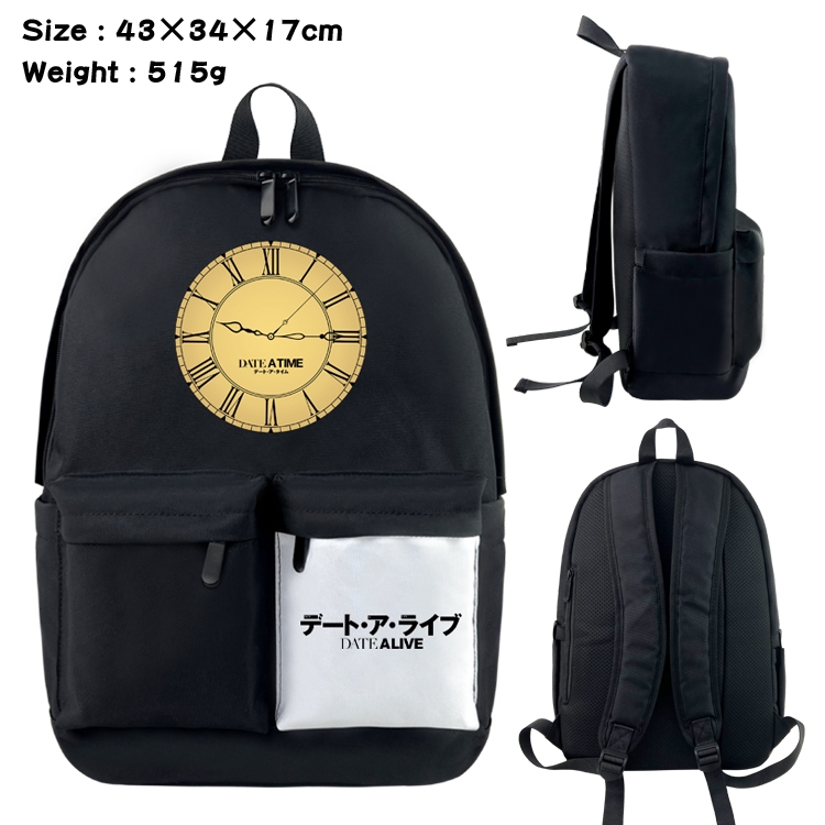 Date-A-Live Anime Black and White Classic Waterproof Canvas Backpack 43X34X17CM