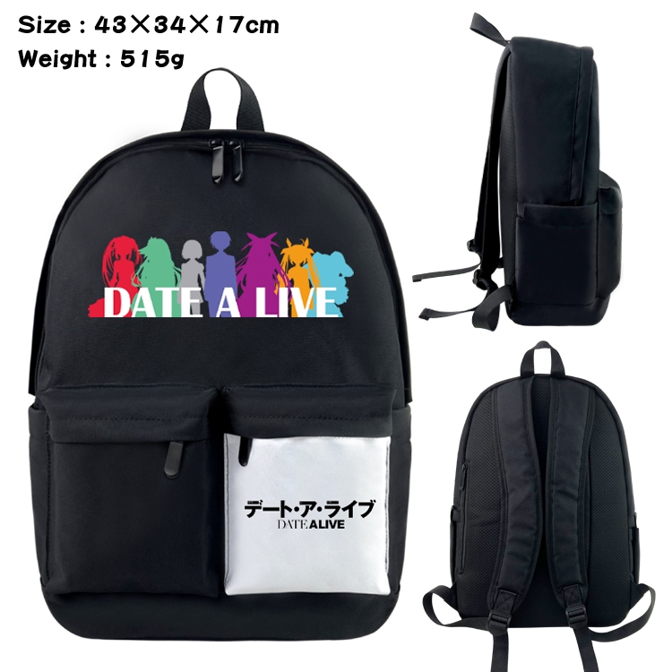 Date-A-Live Anime Black and White Classic Waterproof Canvas Backpack 43X34X17CM