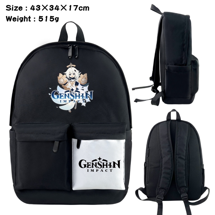 Genshin Impact Anime Black and White Classic Waterproof Canvas Backpack 43X34X17CM