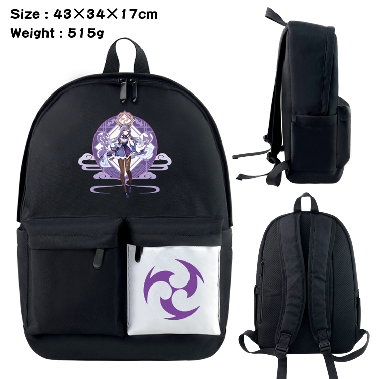 Genshin Impact Anime Black and White Classic Waterproof Canvas Backpack 43X34X17CM