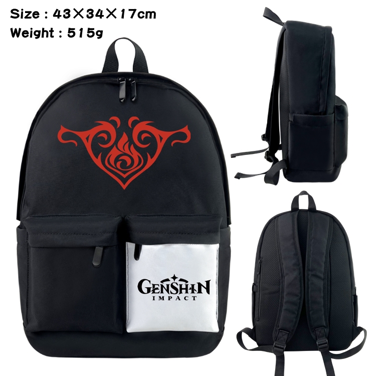 Genshin Impact Anime Black and White Classic Waterproof Canvas Backpack 43X34X17CM