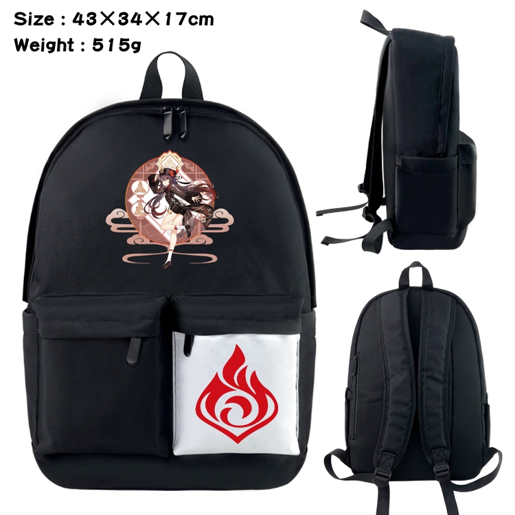 Genshin Impact Anime Black and White Classic Waterproof Canvas Backpack 43X34X17CM