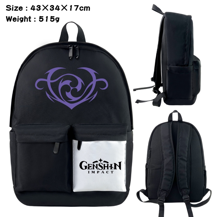 Genshin Impact Anime Black and White Classic Waterproof Canvas Backpack 43X34X17CM