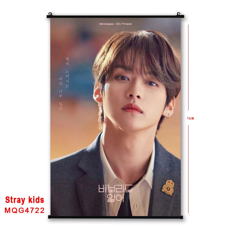 Stray Kids movie star black Plastic rod Cloth painting Wall Scroll 60X90CM  MQG-4722