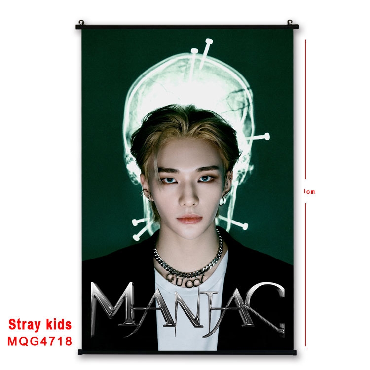 Stray Kids movie star black Plastic rod Cloth painting Wall Scroll 60X90CM MQG-4718