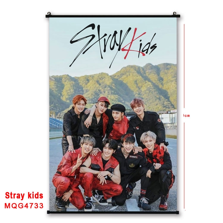 Stray Kids movie star black Plastic rod Cloth painting Wall Scroll 60X90CM MQG-4733