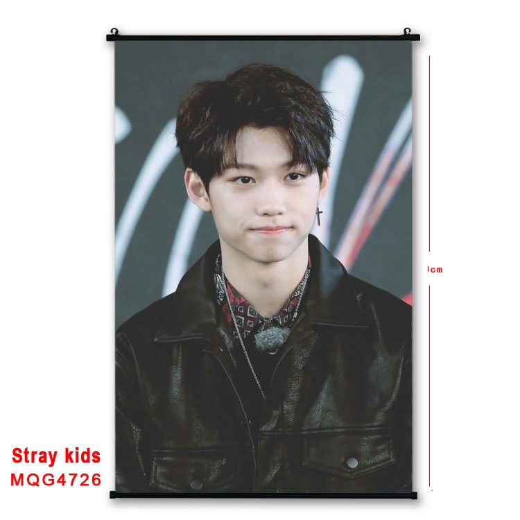 Stray Kids movie star black Plastic rod Cloth painting Wall Scroll 60X90CM MQG-4726