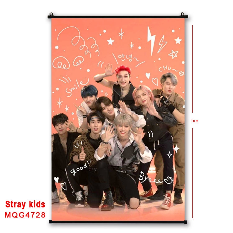 Stray Kids movie star black Plastic rod Cloth painting Wall Scroll 60X90CM  MQG-4728