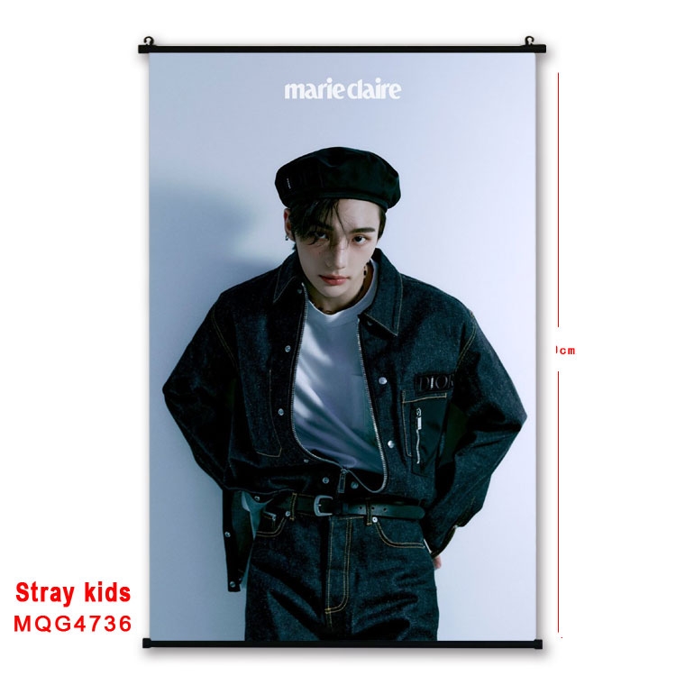 Stray Kids movie star black Plastic rod Cloth painting Wall Scroll 60X90CM  MQG-4736