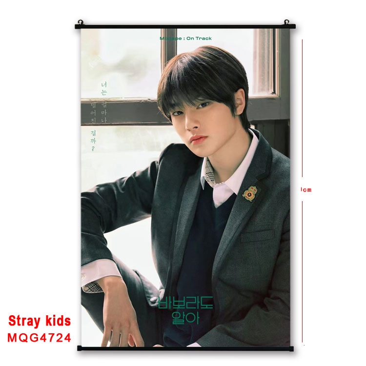 Stray Kids movie star black Plastic rod Cloth painting Wall Scroll 60X90CM MQG-4724