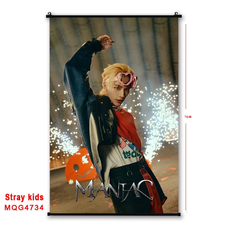 Stray Kids movie star black Plastic rod Cloth painting Wall Scroll 60X90CM  MQG-4734