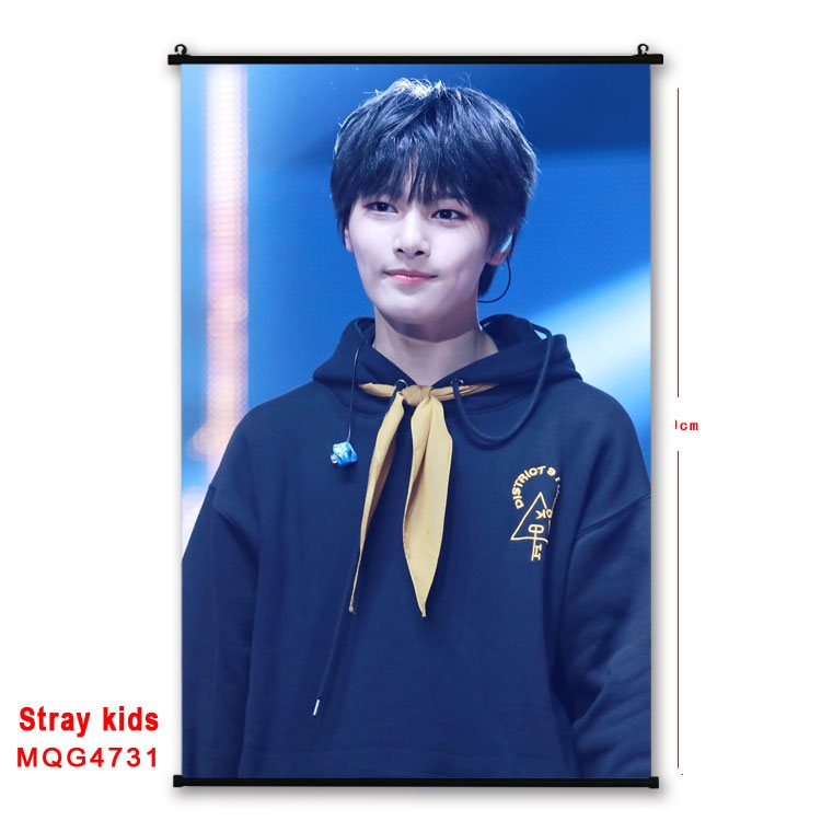 Stray Kids movie star black Plastic rod Cloth painting Wall Scroll 60X90CM   MQG-4731